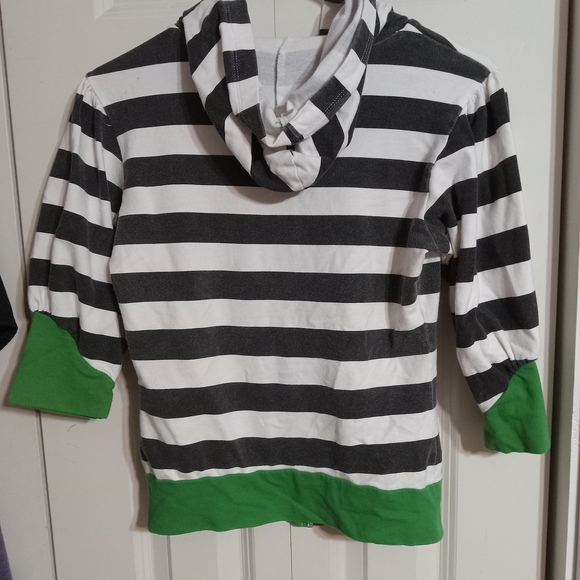 Striped Black and White Hoodie with Green Accents - Picture 2 of 3
